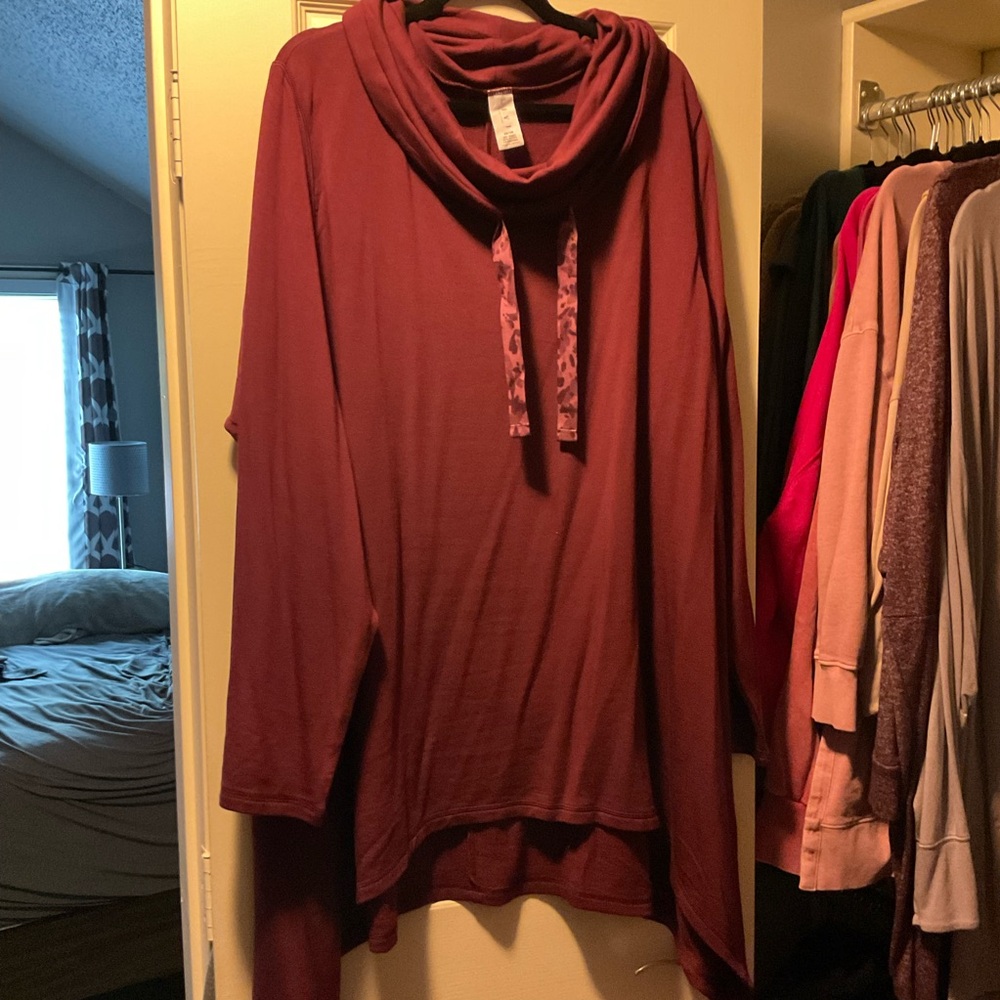 Livi Active Red Cowl Neck Sweater with Asymmetrical Hem